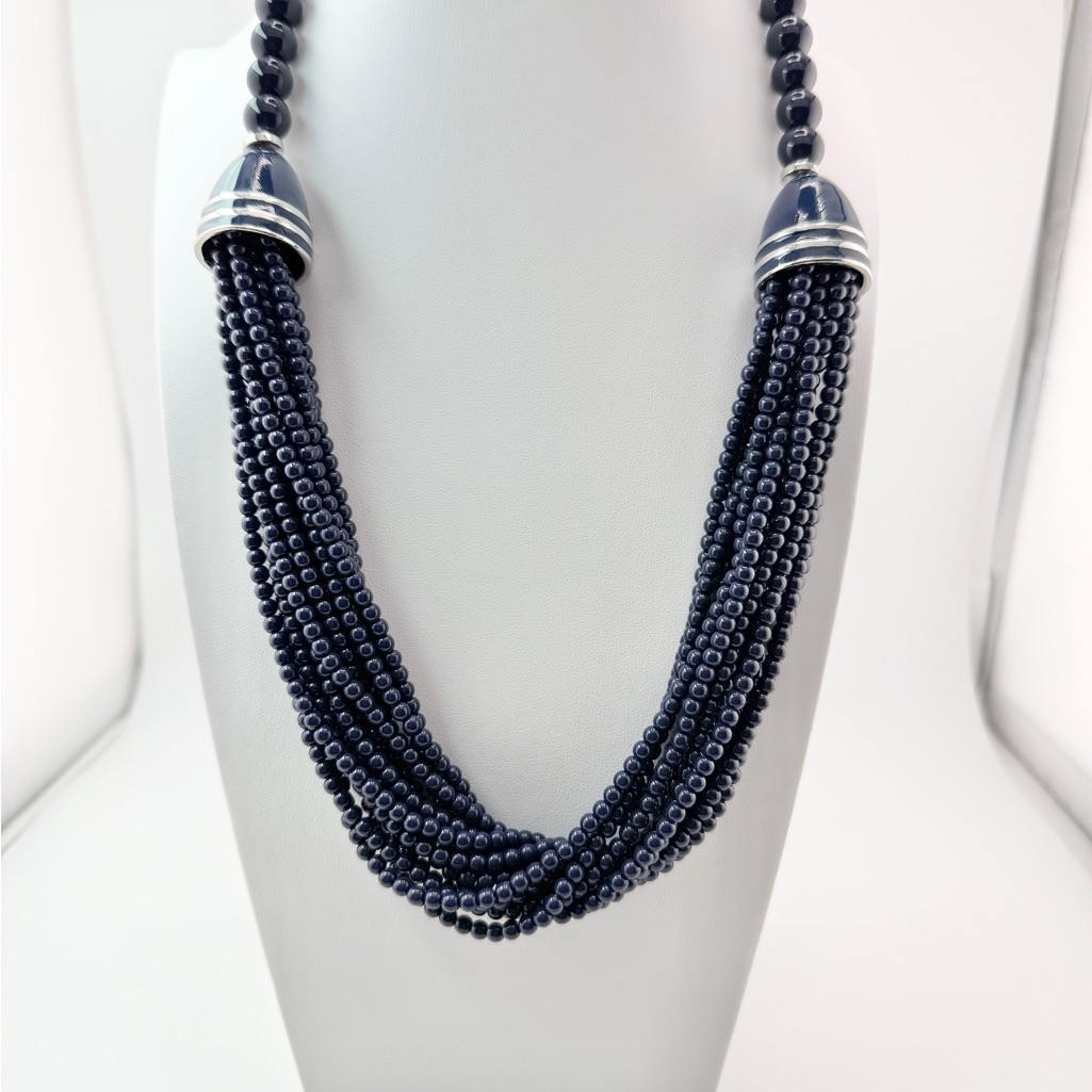 New No Tags Talbots Multi Strand Navy Beaded Statement Necklace